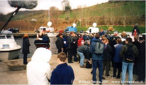 World's media mass at Temple Pier Loch Ness